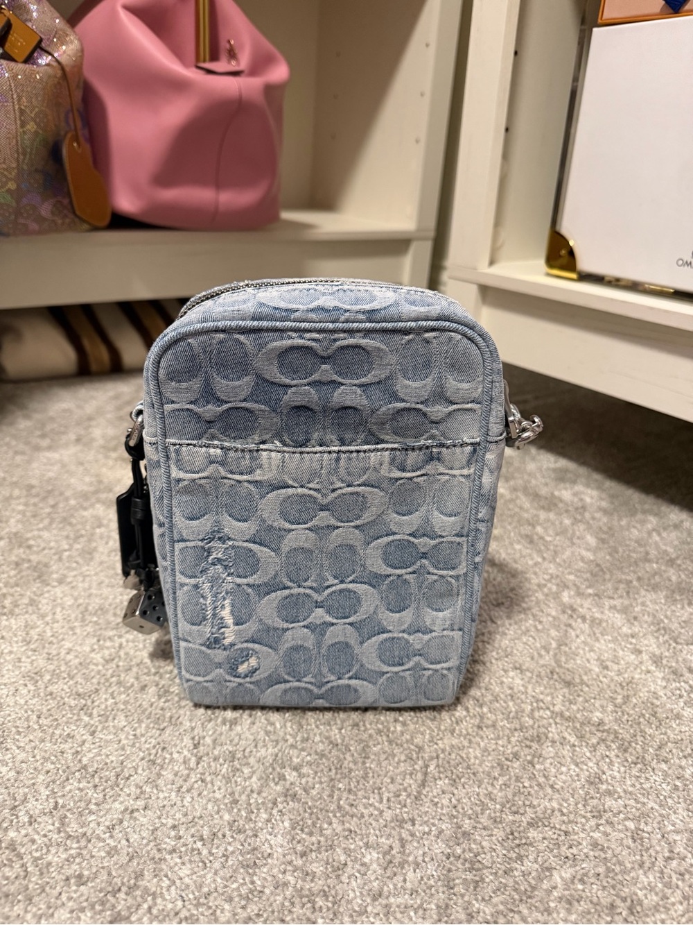 Coach Tristan 14 Light Blue Denim Signature Crossbody with Black Strap - Picture 2 of 4